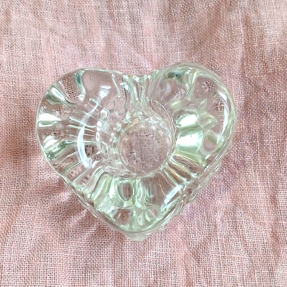 Collectible Heart Shaped Clear Glass Candle Sitck Holder.